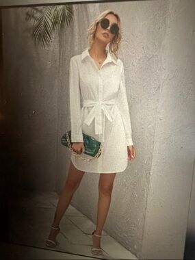 NWT White Cotton Mini Shirtdress, size Large